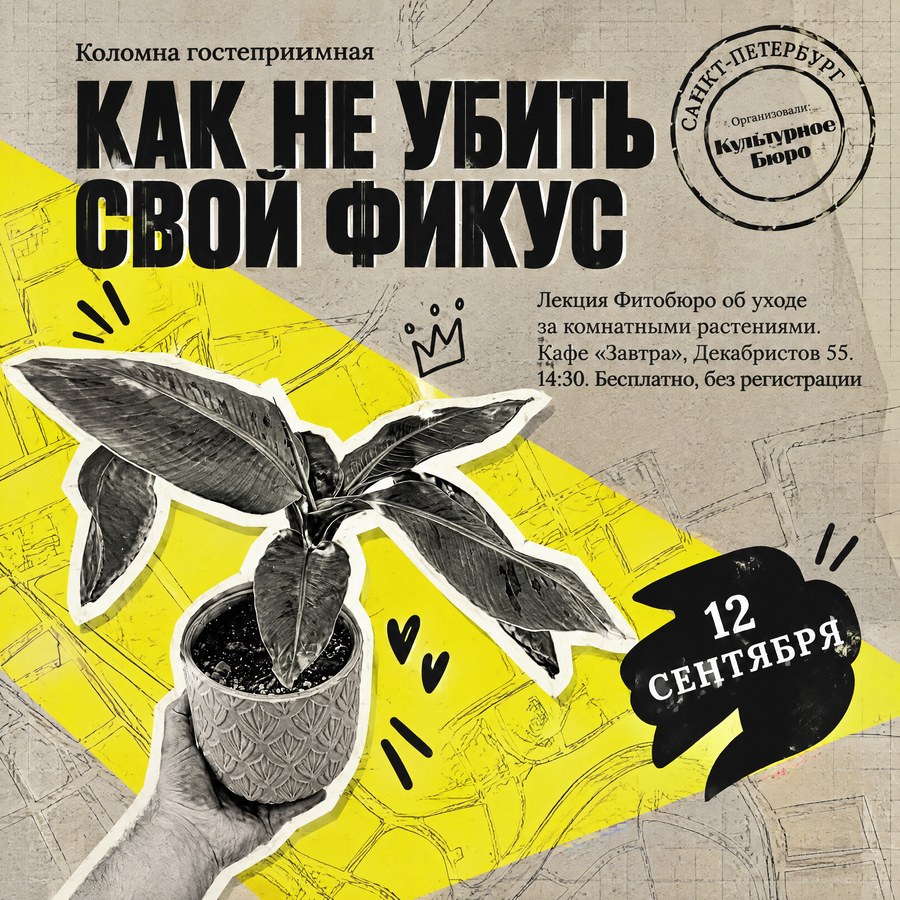 Афиша: Лекция Фитобюро «Как не убить свой фикус»: уход за комнатными растениями
